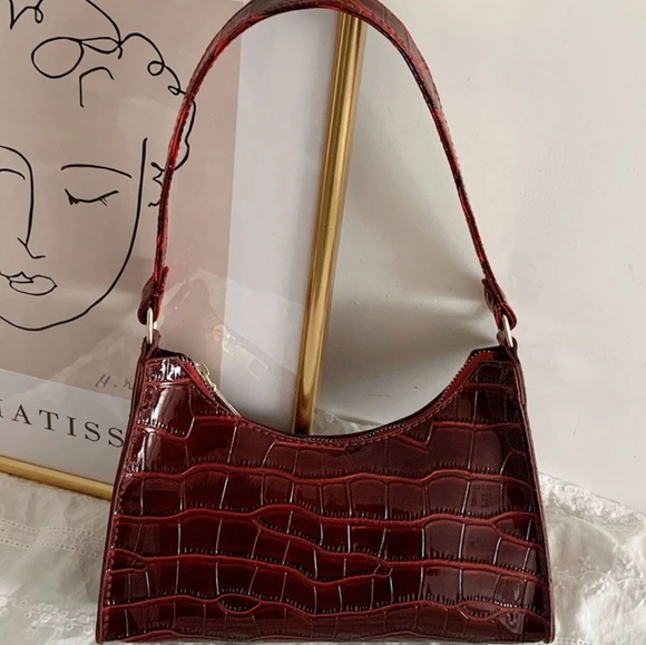 SHEIN Handbags - Burgundy Faux Croc Shoulder Bag